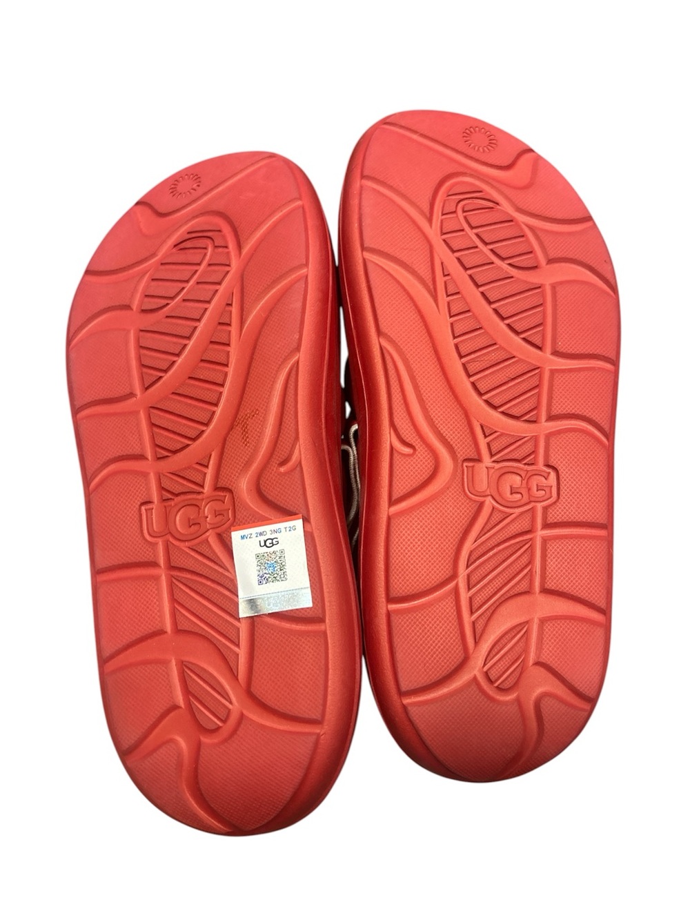UGG Women’s Sport Yeah Red Padded Foam Slide Sandals with Branded Heel Strap - Picture 3 of 4